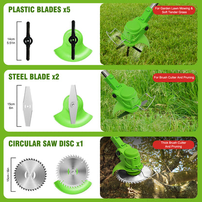 Electric 650W Weed Lawn Edger, Battery Weed Eater, Weed Wacker Electric, Cordless Grass Trimmer Cutting Tool & 2 Battery, Weed Trimmer for Yards Garden, Green