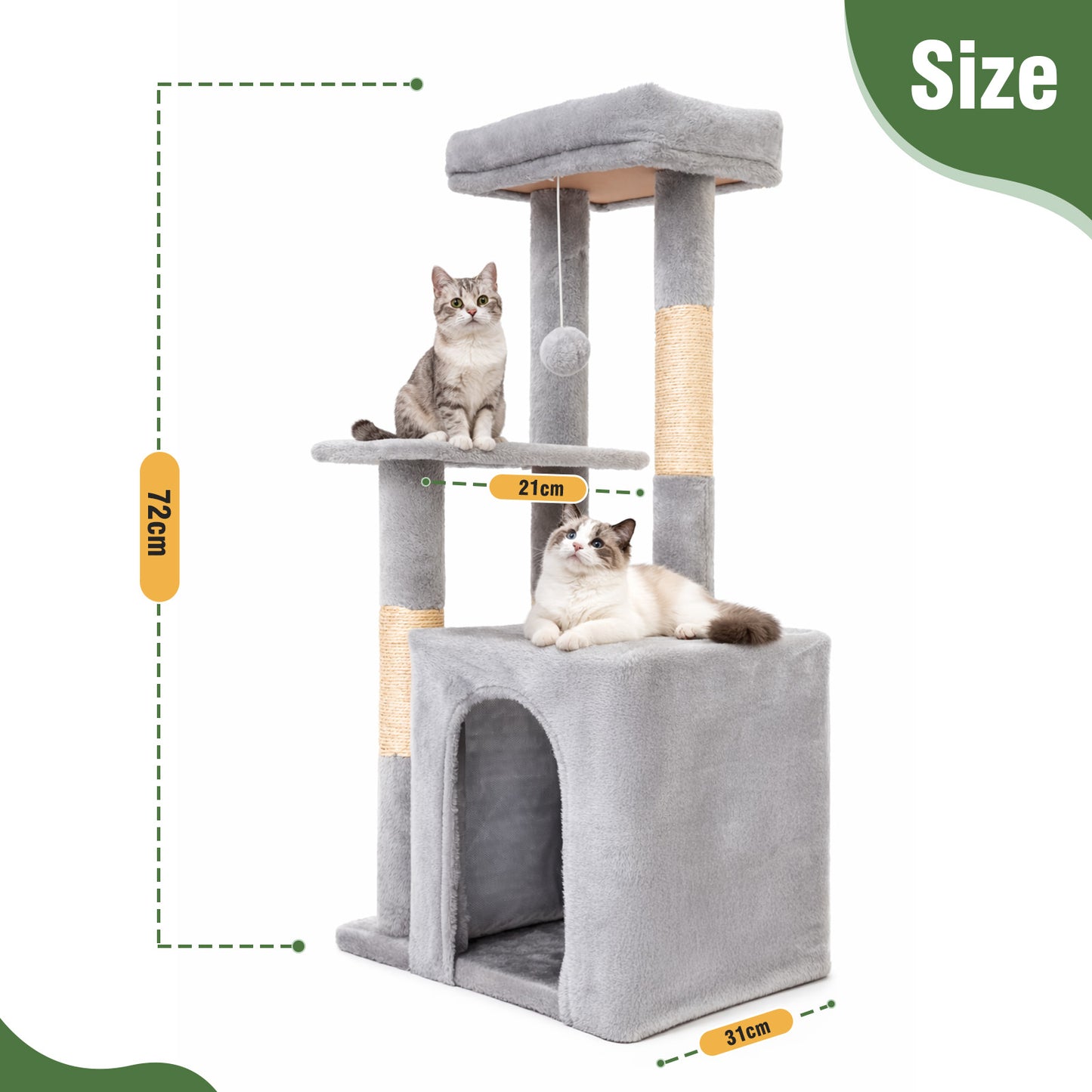 Cat Tree, Multi-Level Cat Tree Tower, Indoor Activity Center with Sisal Scratching Posts, Condos, Plush Perches, Hanging Cat Toys, Gray