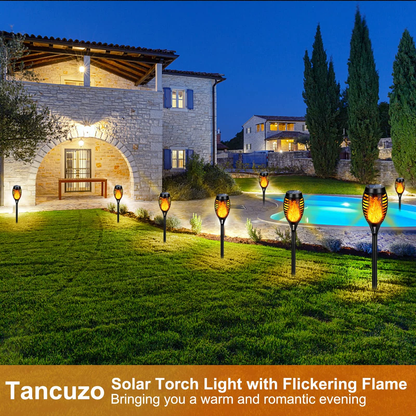 12-Pack Solar Tiki Torch Light with Flickering Flame for Halloween Decorations, Waterproof Outdoor Solar Light Decor for Garden Yard Pathway Patio