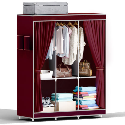 Portable Closet Storage for Home Bedroom, Non-woven Fabric Wardrobe Closet and Organizers and Storage, Dustproof Clothes Rack Shelf, Red