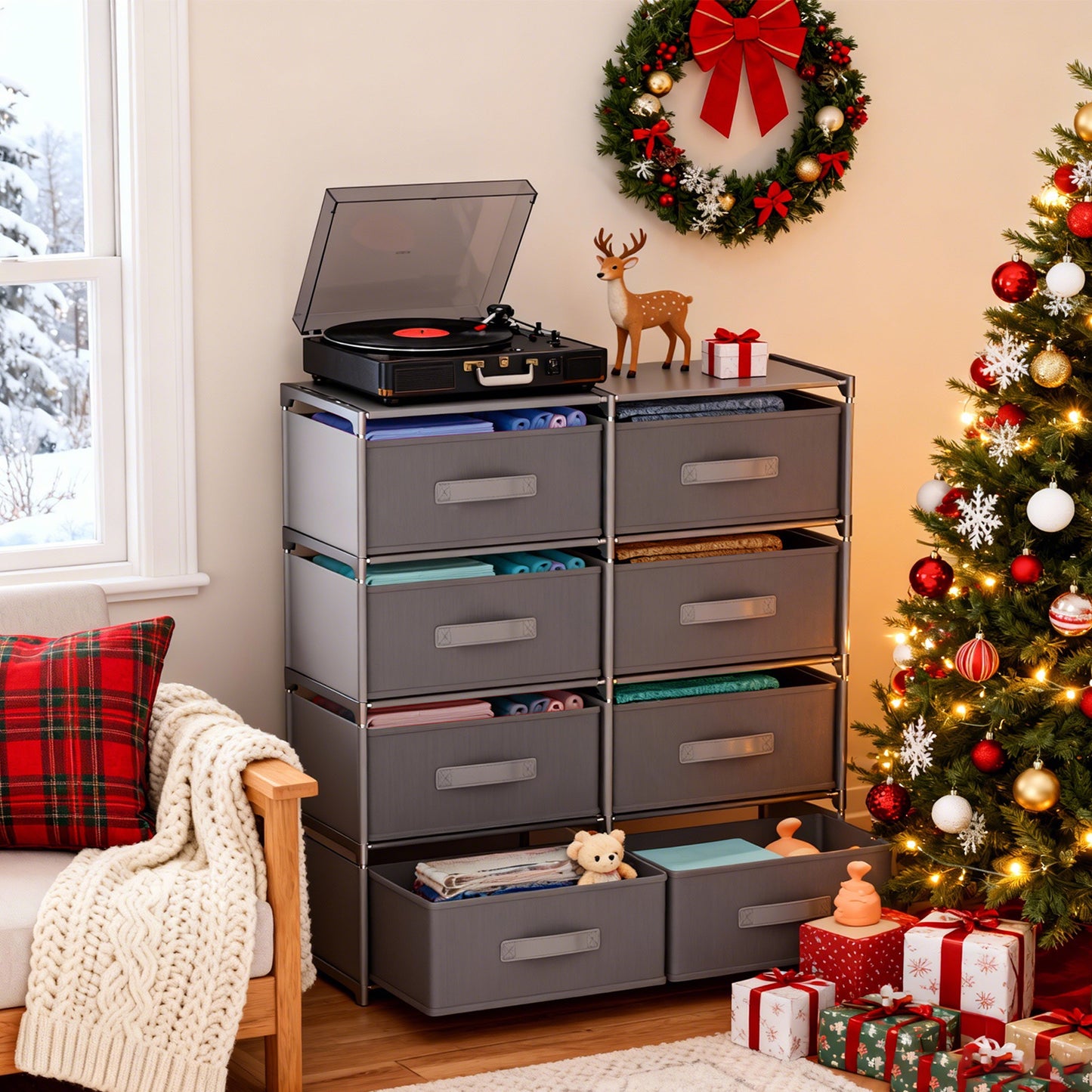 BAOKALER Clothes Drawer Dresser with 8 Drawers, Double Row Non-Woven Fabric Dresser for Bedroom, Hallway, Entryway, Closets, Sturdy Steel Frame, Wood Top, Gray