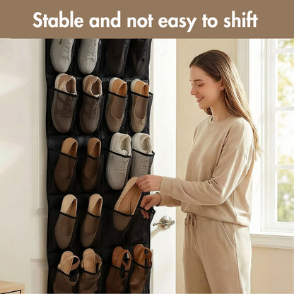 Over The Door Hanging Shoe Organizer, 24 Large Breathable Mesh Pockets, 2 Pack Hanging Shoe Storage Organizer, Black