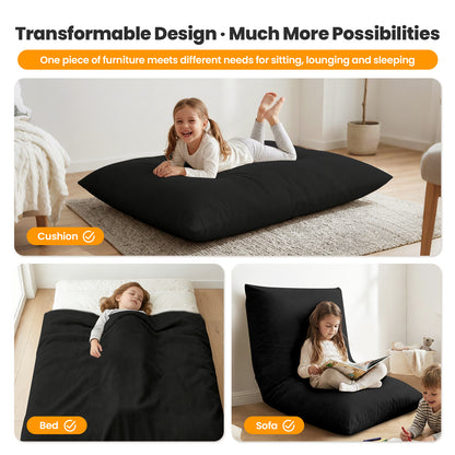 CATGOOD 3-in-1 Bean Bag Chair for Kids Adults, Convertible kids chair with Skin Friendly Fabric for Living Room, Bedroom, Black