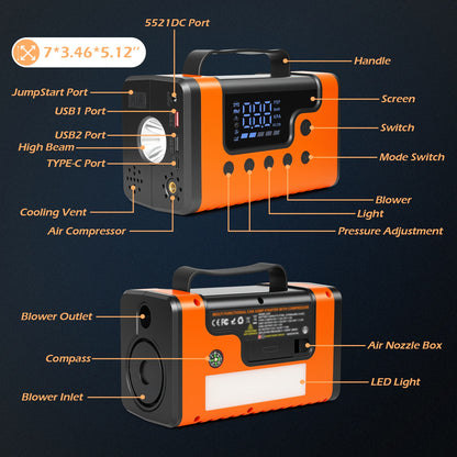 Portable Car Jump Starter with Air Compressor, 8-in-1 Car Battery Chargers with Cordless Handheld Vacuum (8.0L Gas&6.0L Diesel)Jumper Box with 150PSI Tire Inflator, 12V Battery Booster, Holiday Gifts