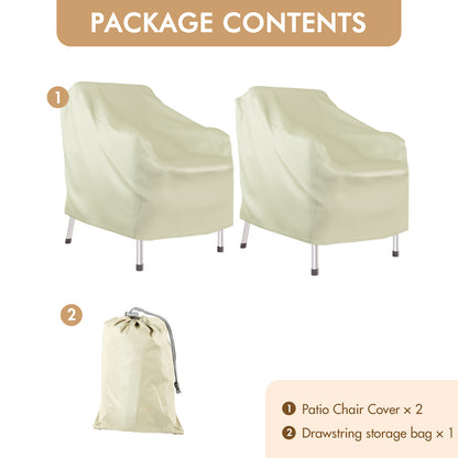 CATGOOD 2 Pack Heavy Duty Patio Chair Covers, Outdoor Chair Covers Waterproof for Lounge Chairs, Deep Seat Cover for Lawn Garden, Khaki