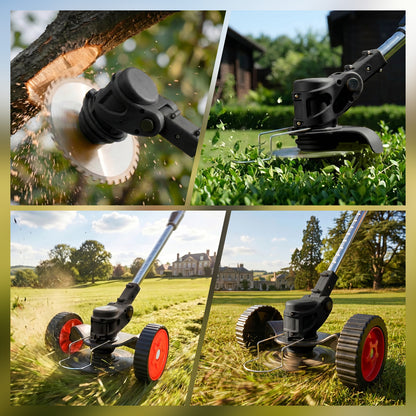 Weed Eaters, Cordless Weed Trimmer with Wheels, 2Pcs 4000mAh Batteries, Adjustable Length, 650W Grass Trimmer/Edger/Brush Cutter for Lawn Yard Garden Maintaining (Black)