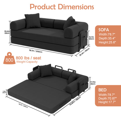 CATGOOD Sectional Couch for Living Room, Convertible Sofa Bed with Soft Corduroy, 78 Inch Modular Futon Couch Free Assembly, Black