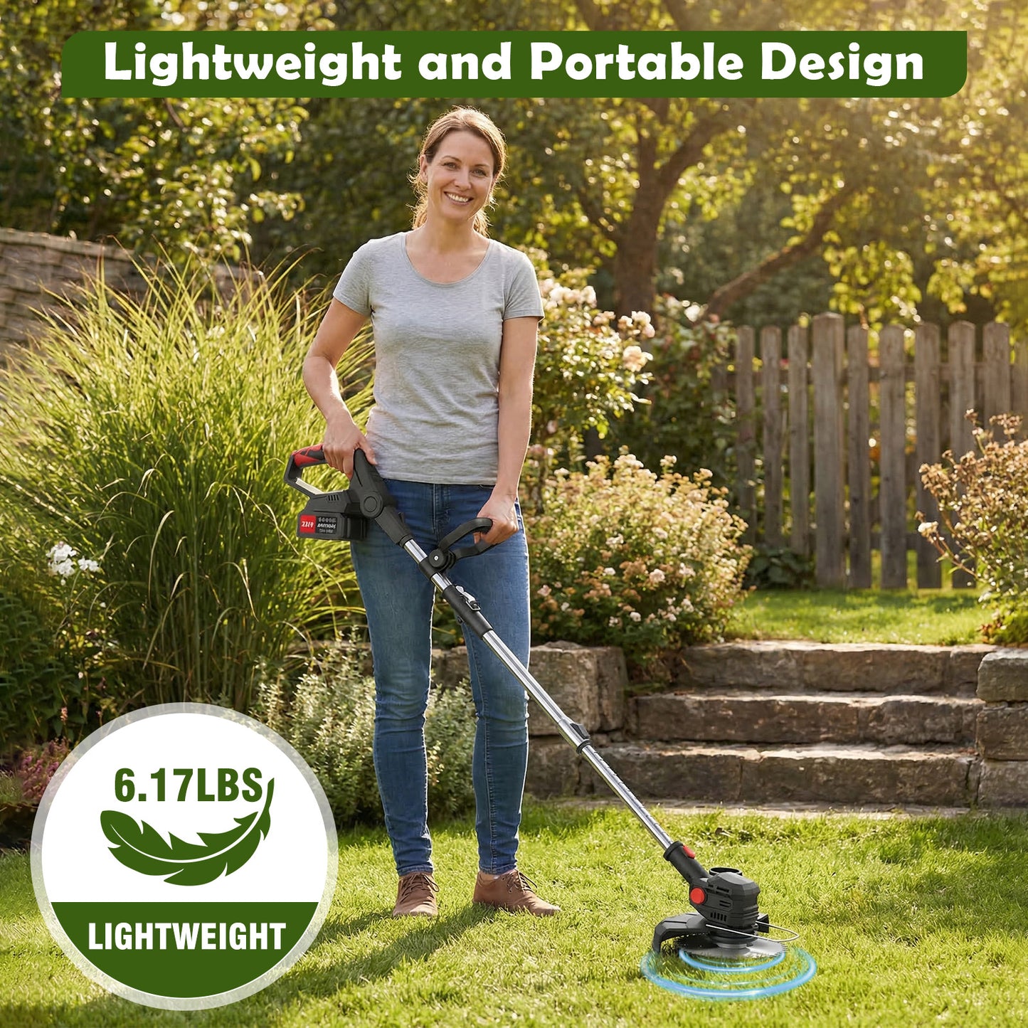 Electric Cordless Weed Eater, 4.0Ah Cordless Weed Wacker String Trimmer, 24V Grass Trimmer with 2 Battery, Charger Included