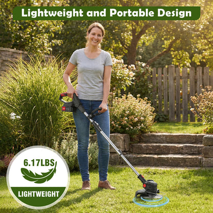 Electric Cordless Weed Eater, 4.0Ah Cordless Weed Wacker String Trimmer, 24V Grass Trimmer with 2 Battery, Charger Included