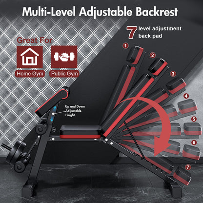 Weight Bench with Extended Headrest and Leg Extension, 7 Levels Adjustable and Foldable Workout Bench, 770 lbs, Incline & Decline Models Dumbbell Bench for Body Strength Training