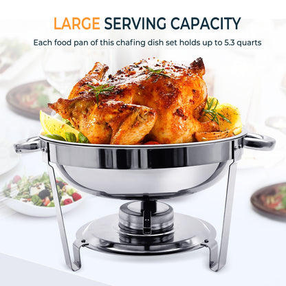 CATGOOD Chafing Dishes for Buffet, 5.3QT Buffet Server Food Warmer, Round Chafer and Buffet Warmer Sets, Chafing Dishes Stainless Steel for Home Parties,Catering Events, 2 Pack
