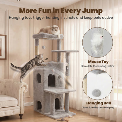 50 in Cat Tree Tower for Large Cats - Tall Cat Cando with Scratching Posts & Dangling Toys for Indoor Cats, Light Gray, 23.20 x 21.60 x 50.00 in