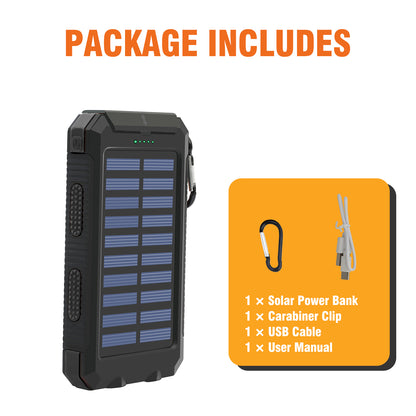 BAOKALER Solar Power Bank, Portable Charger, 20000mAh Solar Charger with LED Flashlight, IP65 Waterproof External Backup Battery Pack Perfect for Camping, Outdoor Activities（Black-2PK）