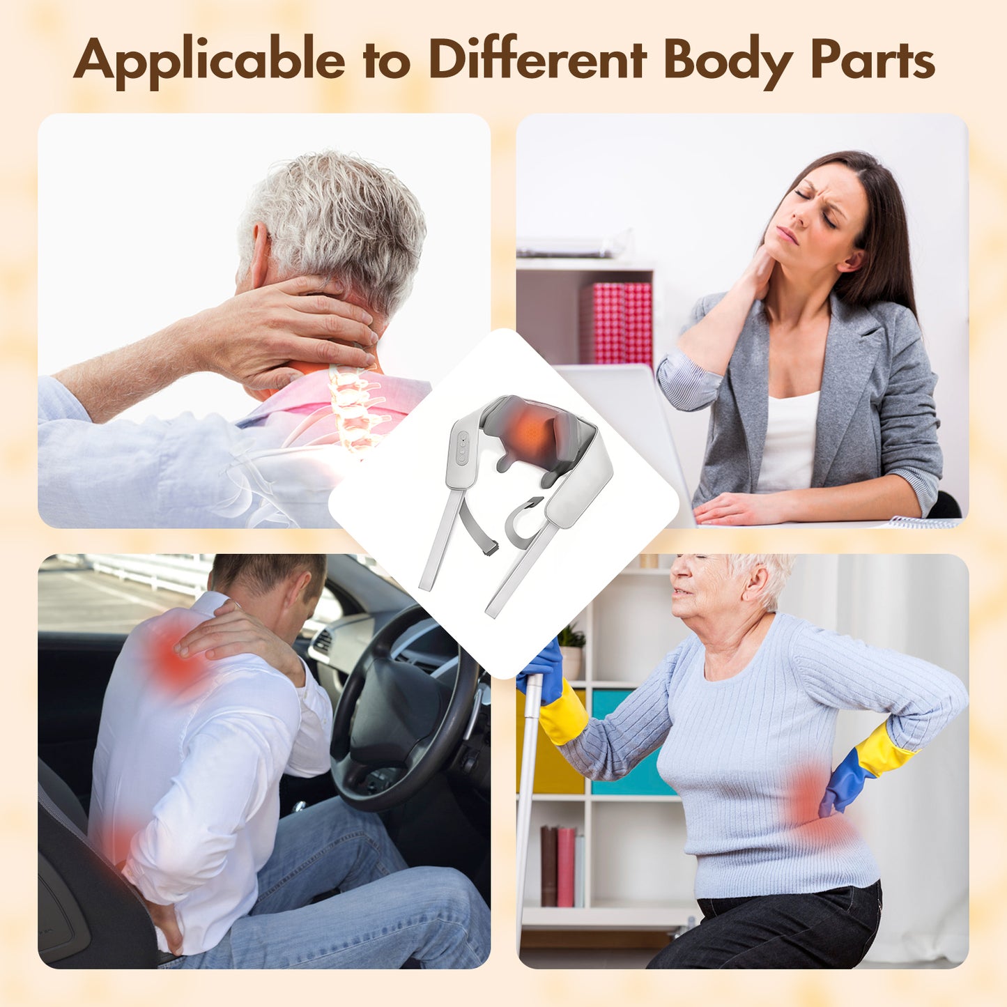 Cordless Neck and Shoulder Massager with Heat, Deep Tissue Upgraded 4D Shiatsu Massage Pillow for Back, Neck, and Shoulders, Perfect Gift for Men, Women, Moms, and Dads