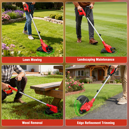 CATGOOD 2AH String Trimmer and Lawn Edger 2 in 1, 12" Cordless Weed Eater with Auto Line Feed, 10 Lines and 2 Batteries Contained, Red