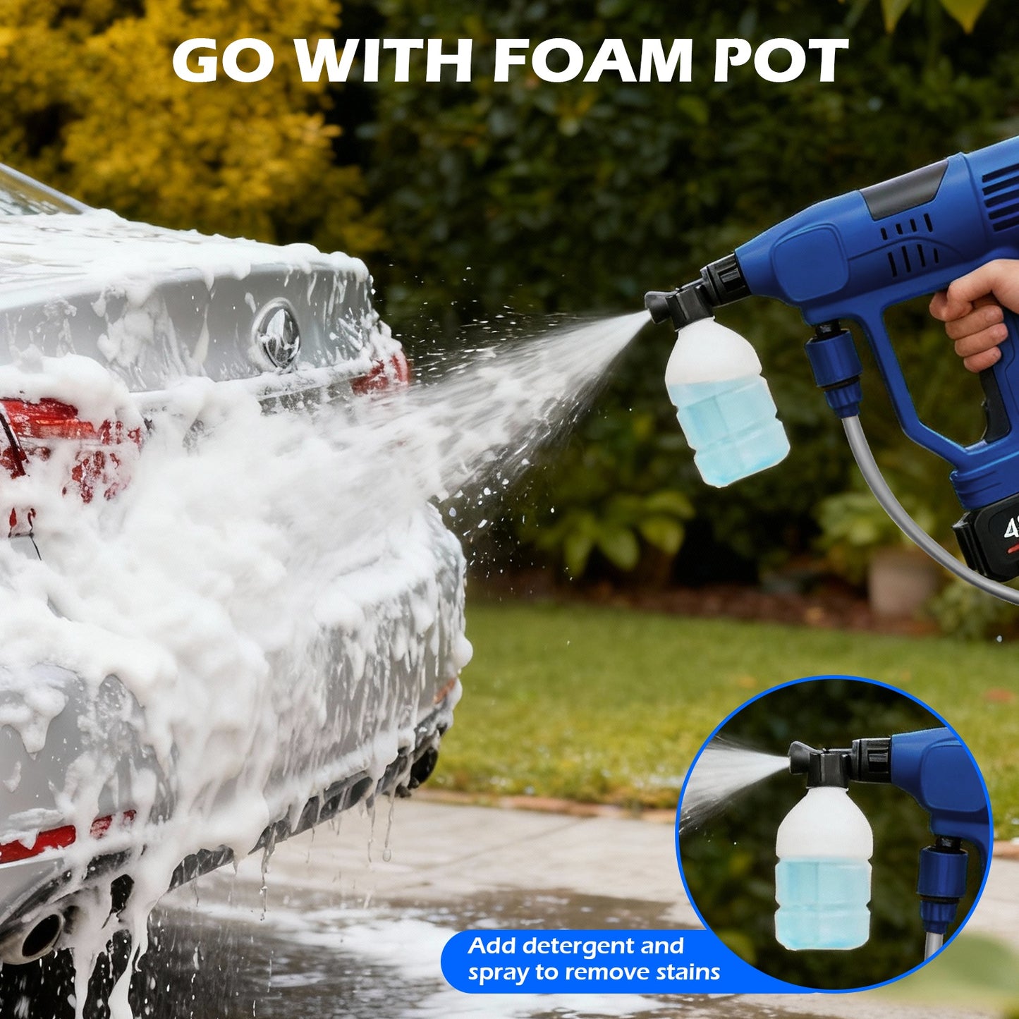 BAOKALER 21V Portable Cordless Pressure Washer, 900PSI High Pressure Washer with 10-Speed Adjustment, 6-in-1 Nozzle, Dual 4.0Ah Batteries for Watering Plants, Garden,Car, Floor Cleaning