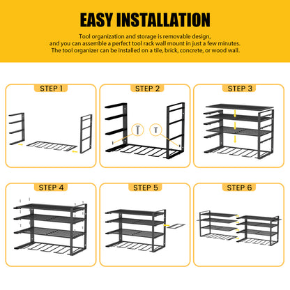 CATGOOD Power Tool Organizer, 8 Drill Holder Wall Mount, 4 Layer Heavy Duty Metal Tool Storage Rack, Battery Tools Holder Shelf,Utility Tool Shelves for Workshop or Garage, Black