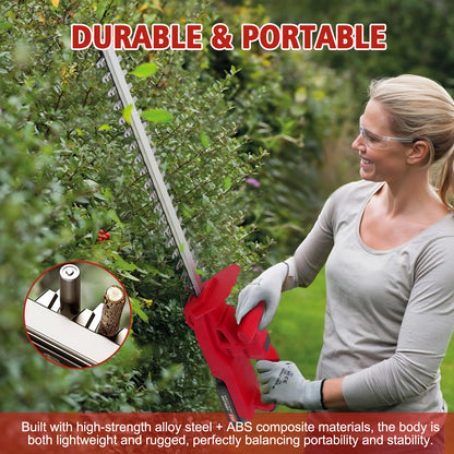 20 inch Cordless Hedge Trimmer, 24V Electric Hedge Trimmer with 2×2000mAh Batteries for Hedge Shrub Grass Lawn Pruning, Red