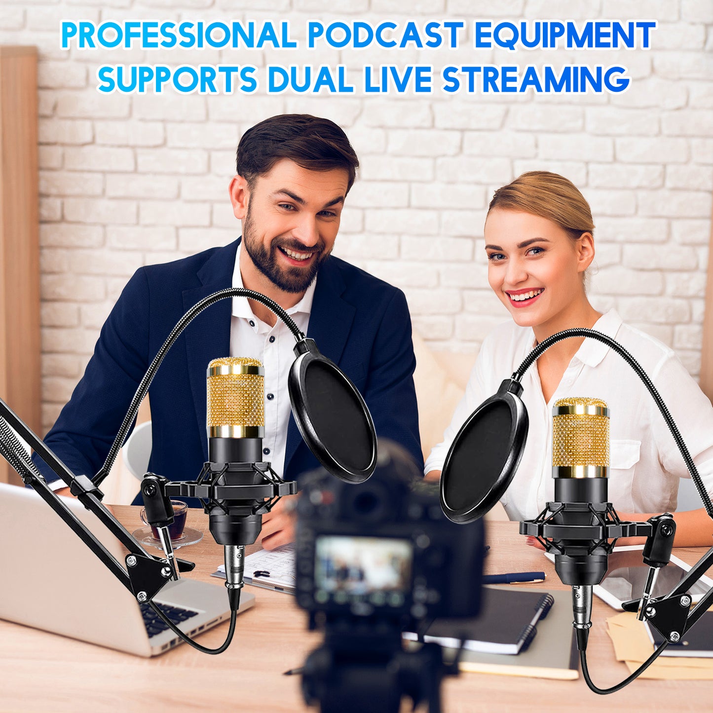 Podcast Equipment Bundle, 2 Audio Interface with BM800 Microphone, Perfect for Live Streaming, Singing