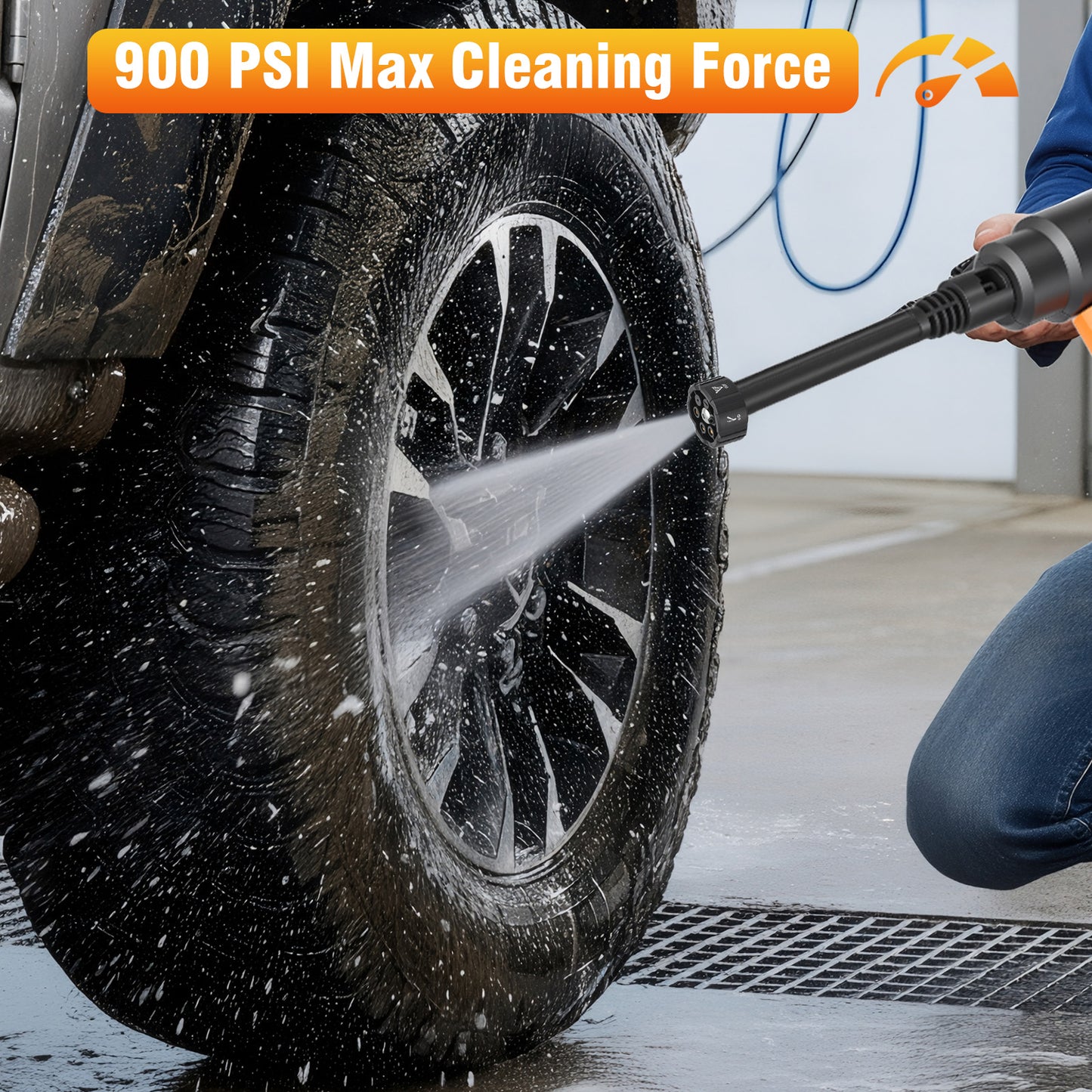 900PSI Cordless Pressure Washer, 3.0GPM Portable Power Washer with 6-in-1 Adjustable Nozzle, Power Cleaner with 16.4ft Hose for Cars/Patios, 1 Battery, Charger Included