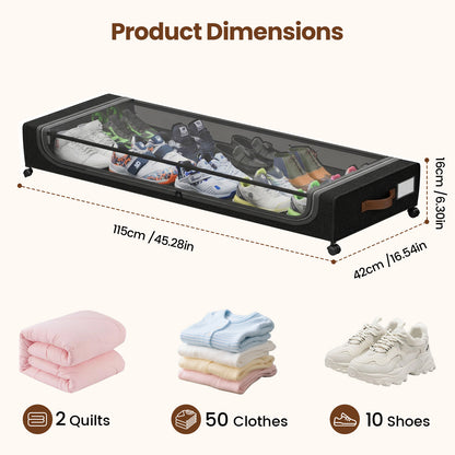 85L Under Bed Storage with Wheels, 2-Pack XXL Underbed Storage Containers with Clear Lid, Rolling Organizer Bins for Clothes, Shoes, Blankets (Black)