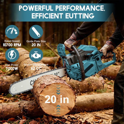 BAOKALER 20-Inch Gas Chainsaw, 3.4HP Powerful Chainsaws, 10700 RPM 2-Cycle 62CC Heavy Duty Gas Chainsaw, for Farm/Garden/Ranch/Wood Cutting