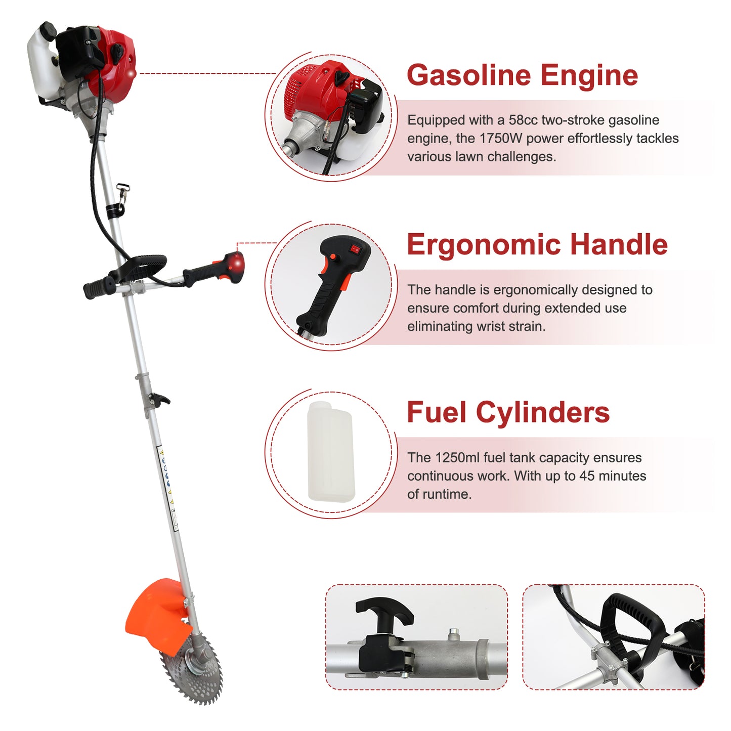 BAOKALER 52CC Gasoline Grass String Trimmer, 2-Stroke Gas Powered Weed Eater, Weed Wacker with 4 Detachable Heads
