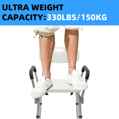 CATGOOD Shower Chair 450lbs with Padded Armrests and Back, Heavy Duty Shower Seat for Bathtub Slip Resistant, Shower Bench with Adjustable Height for Elderly and Disabled