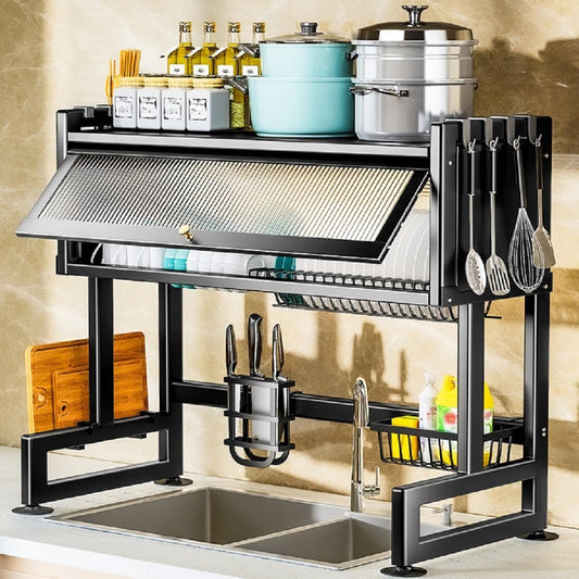 Over The Sink Dish Drying Rack - Adjustable Dish Rack for Kitchen Counter, Metal (Black-37.4Inches)