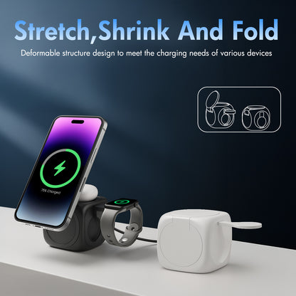 Foldable Magnetic Wireless Charger for iPhone Airpods iWatch, Portable 3 in 1 Charging Station Cube For Apple Multiple Devices - Travel Charging Pad Dock Compatible with Apple 12 and above series