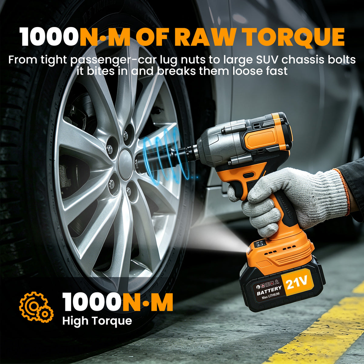 1300Nm Cordless Impact Wrench, 21V Impact Wrench 1/2 inch, High Efficiency Brushless Motor with Fast Charger and 2 x 3.0Ah Battery