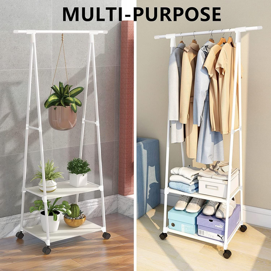 Clothes rack on Wheels, Triangle Coat rack, rolling Garment rack, 2 Tier rolling Clothes rack, Coat Hanging rack, Portable Garment Laundry rack for Home Office Dorm White