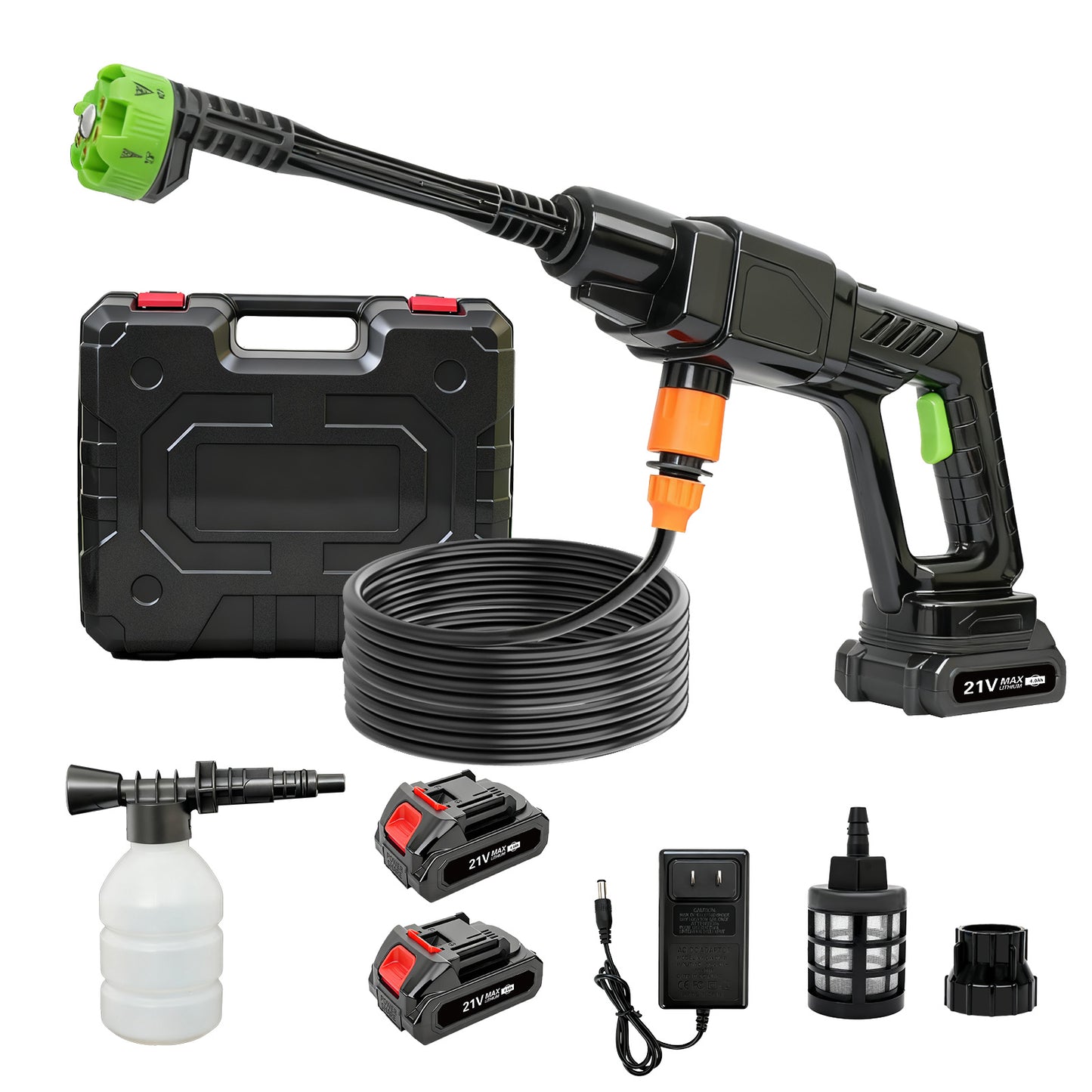 BAOKALER 300W Cordless Pressure Washer, 2.0GPM Portable Power Washer with 6-in-1 Adjustable Nozzle, Power Cleaner with 16.4ft Hose for Cars/Patios