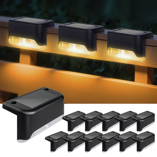 12 Pack Solar Deck Lights Outdoor, Solar Step Lights Waterproof LED Solar Lights for Outdoor Stairs Step Fence Yard Patio Pathway Christmas Decoration Lights(Black-Warm White)