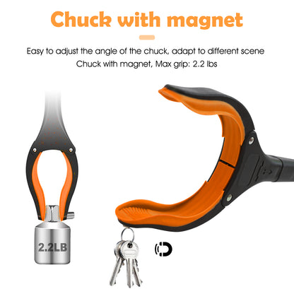 2Pcs 32'' Grabber Reacher Tool, Foldable Grabber Reaching Tool, Lightweight Trash Picker Upper Tool for Elderly with Anti-Slip Rotating Rubber Gripper,Orange