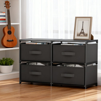 BAOKALER Double Row Non-Woven Fabric Dresser with 4 Drawers, Clothes Drawer Dresser for Bedroom, Hallway, Entryway, Closets, Sturdy Steel Frame, Wood Top, Black