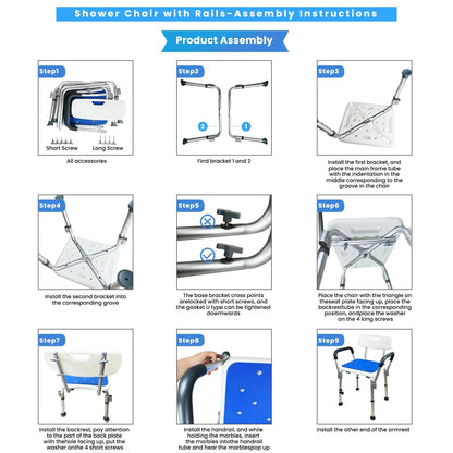 Baokaler Shower Chair 600lbs with Padded Arms and Back, Height Adjustable Shower Stool for Bathtub, Anti-Slip Bath Chair for Elderly, Senior, Handicap & Disabled