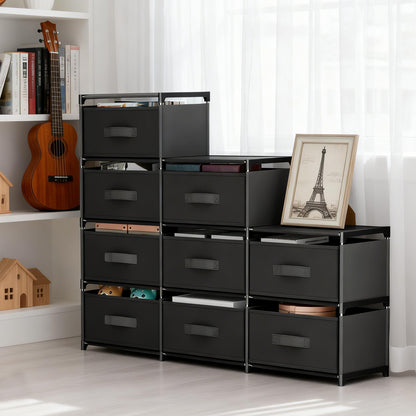 BAOKALER Non-Woven Fabric Multi-Functional Storage Cabinet, 9-Drawer Open Storage Shelf, 10.24×47.24×34.65 Inches, for Bedroom, Living Room, Hallway, Black