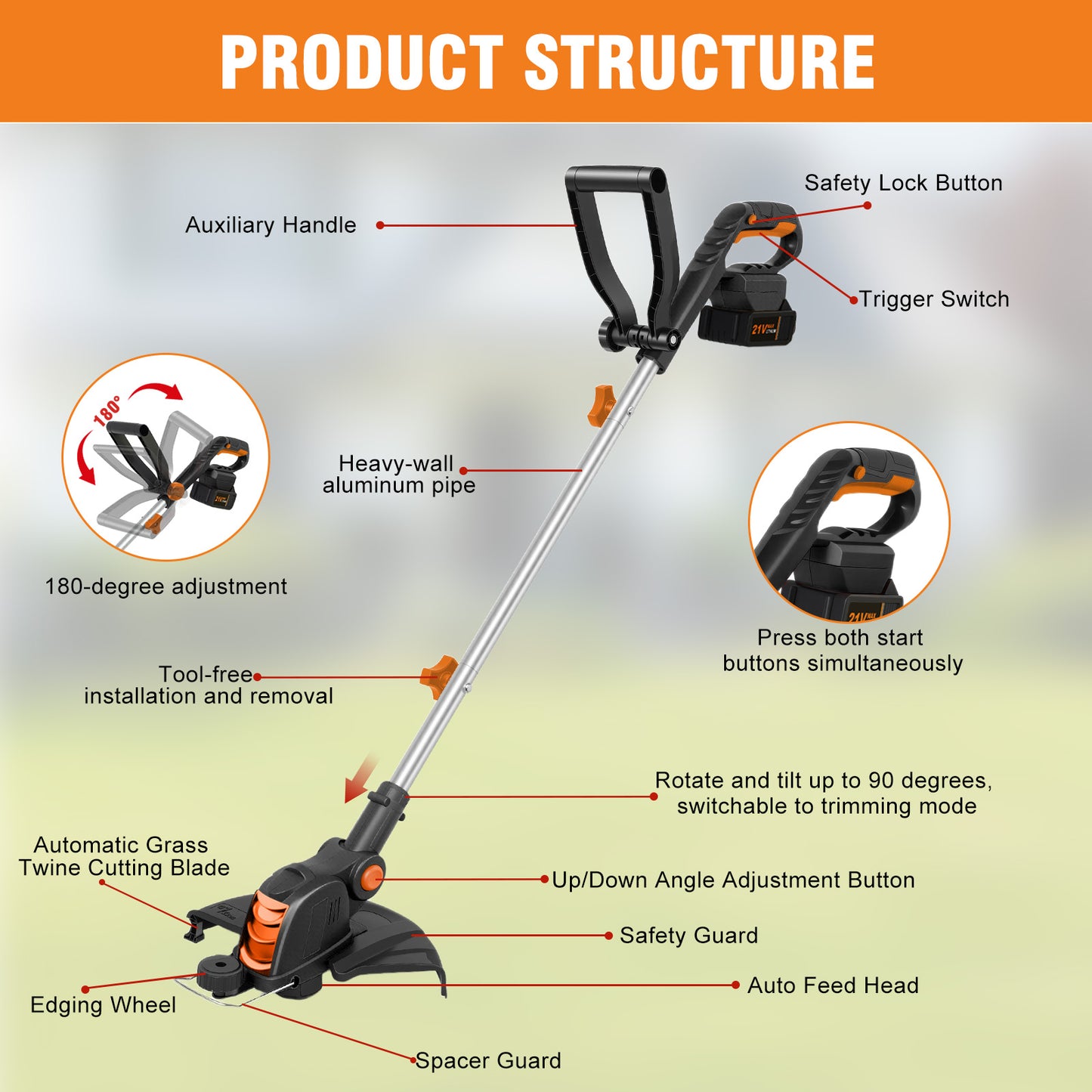 CATGOOD 4AH Cordless String Trimmer, 12" Weed Wacker Cordless with Fast Charger, 2 in 1 Lawn Mower and Weed Trimmer