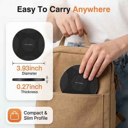 Wireless Charger for iPhone, Charging Pad for Compatible with iPhone 17 16 15 14 13 12 11 Pro Max/Mini/Plus/XR/X/8, Portable Charger for AirPods 4 3 2 Pro, Black