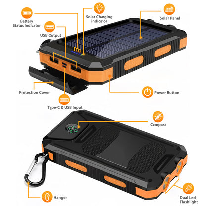 CATGOOD 10000mAh Portable Solar Charger for iphone and Android Power Bank with Dual 5V USB Ports for Outdoor Camping Hiking(Orange)