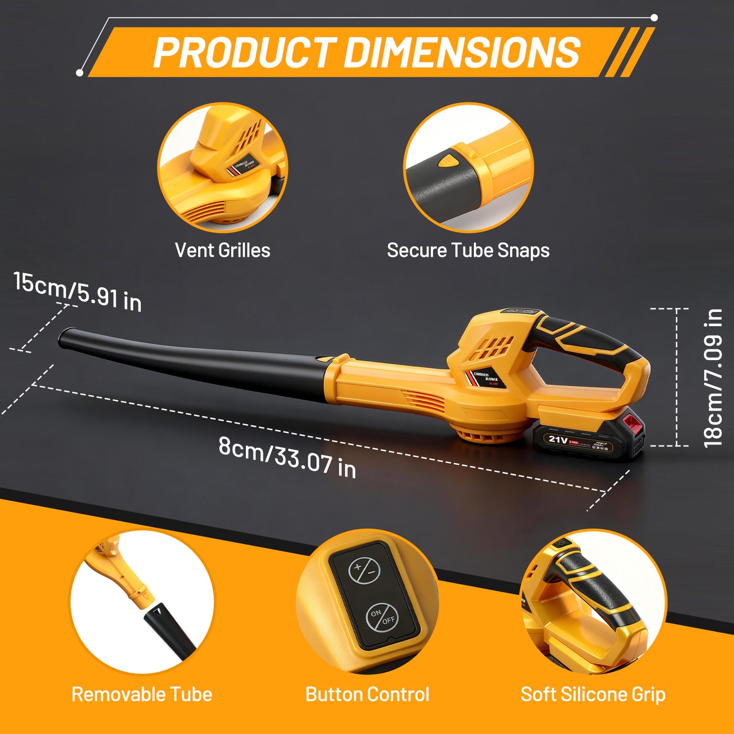 BAOKALER Cordless Leaf Blower, 158CFM 111MPH Powerful Electric Blower with 2 x 2.0Ah Batteries & Charger, Portable Blower for Patio, Garden, Car, Worksite