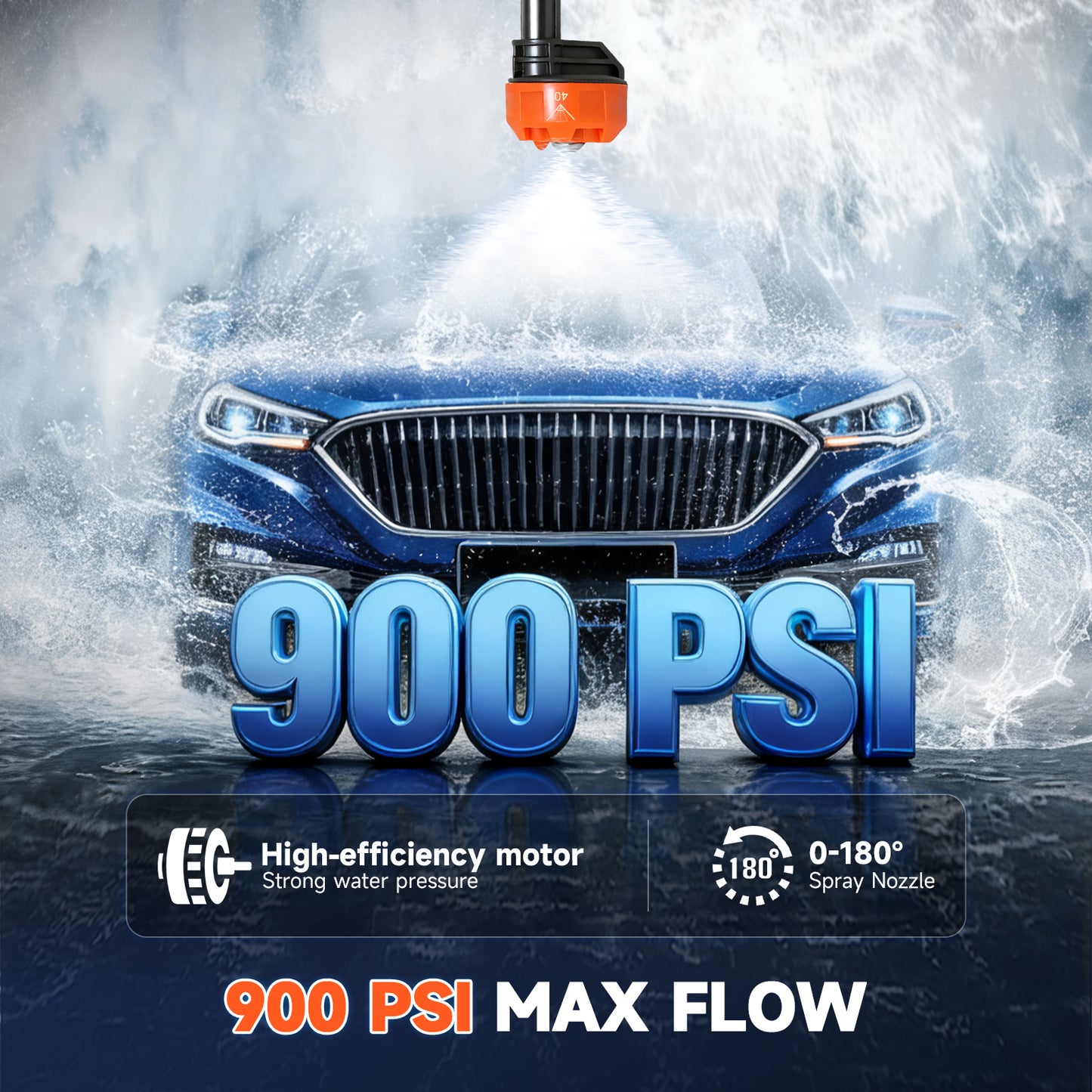 Cordless Pressure Washer, 900PSI Portable Power Washer with 2PCS 4.0Ah Batteries, High Power Handheld Washer with 6-in-1 Adjustable Nozzle for Car, Garden, Home