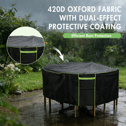 Round Patio Furniture Covers, 84" Dia Outdoor Furniture Covers, Waterproof Outdoor Table Cover, Fire Pit Cover, 420D Cover for Outdoor Furniture Set, Black