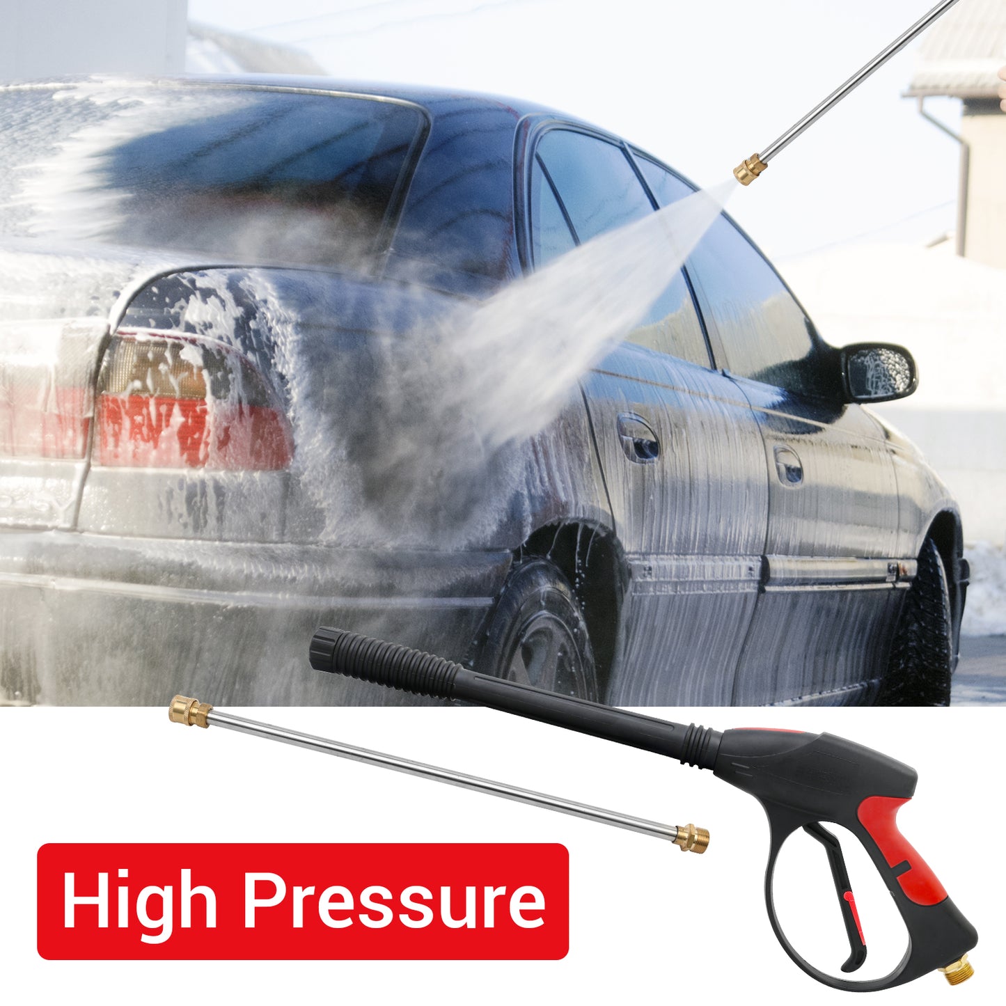 CATGOOD 4000 PSI Pressure Washer Gun with Extension Wand, Pressure Washer Wand with 50FT Hose and 5 Quick Connect Nozzles, Power Washer Gun Handle Car Wash Spray Gun Kit, 5 Spray Patterns
