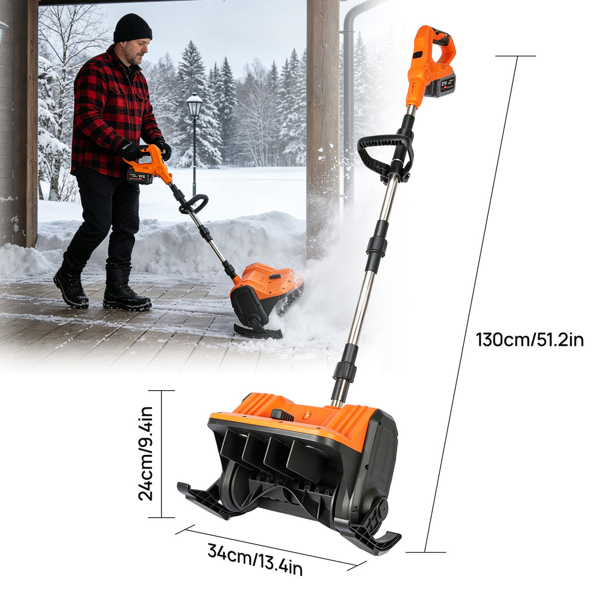 BAOKALER 21V Cordless Snow Shovel, 13 inch Electric Snow Blower with 2 x 4.0Ah Batteries and Ski Wheels for Driveways & Sidewalks