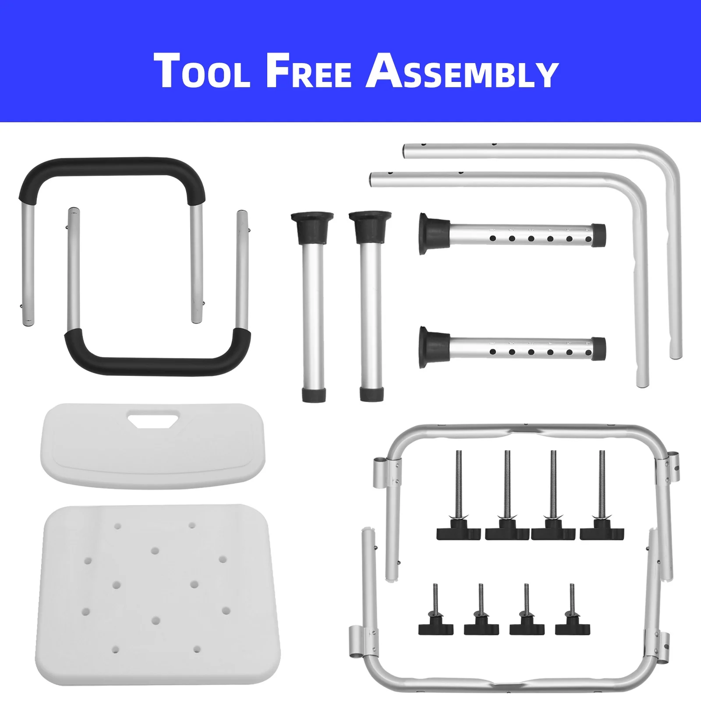 CATGOOD Shower Chair for Inside Shower, Bath Chair with Arms and Reinforced Crossing Bar for Elderly, Adults, Disabled, 550LBs Heavy Duty Bath Chair, Adjustable Shower Bench ,White and Blue