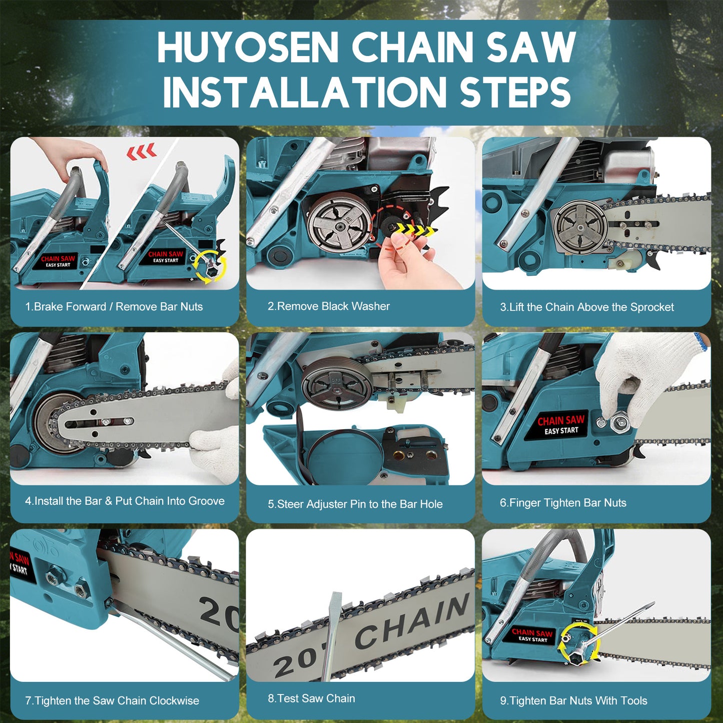 BAOKALER 20-Inch Gas Chainsaw, 3.4HP Powerful Chainsaws, 10700 RPM 2-Cycle 62CC Heavy Duty Gas Chainsaw, for Farm/Garden/Ranch/Wood Cutting