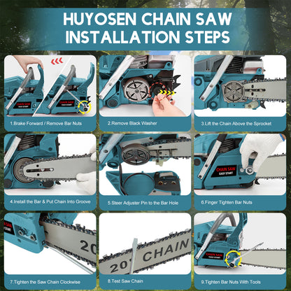 BAOKALER 20-Inch Gas Chainsaw, 3.4HP Powerful Chainsaws, 10700 RPM 2-Cycle 62CC Heavy Duty Gas Chainsaw, for Farm/Garden/Ranch/Wood Cutting