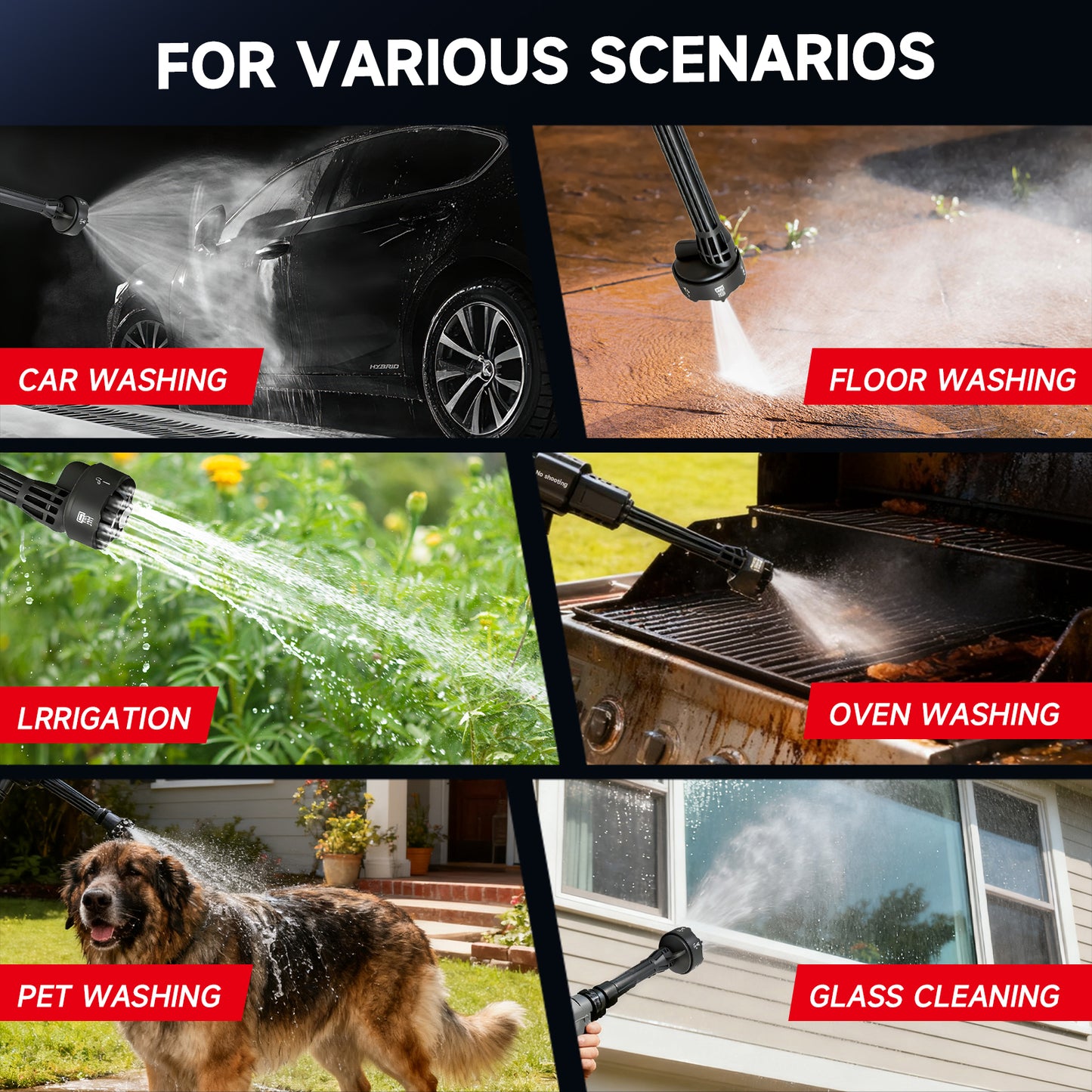 Cordless Pressure Washer, 1060PSI Portable Power Washer with LED Display, 2.8GPM Power Cleaner with 6-in-1 Adjustable Nozzle, 16.4ft Hose for Cars/Patios, Black